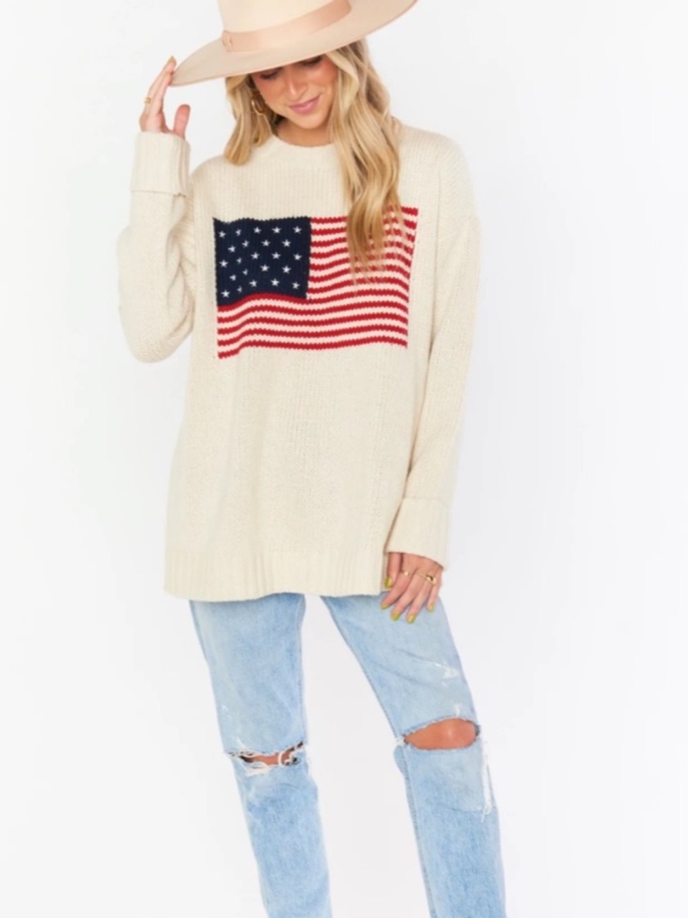 Show Me Your MuMu Fireside Cream American Flag Sweater Medium - Picture 4 of 9